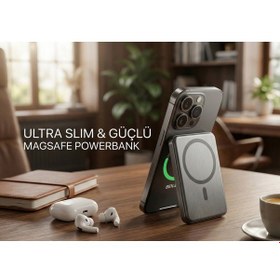 Resim Uk Samsung S25 Ultra Uyumlu Magsafe 5000mah Ultra İnce Powerbank Kablosuz Hızlı Şarj-titanyum Gri Titanyum 