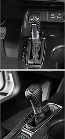 Resim Siyah Karbon Fiber Araba Vites Topuzu Kapak Trim Dişli Kafa Kapağı 2022 için 