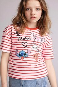 Resim DeFacto Disney Lilo & Stitch Kız Çocuk Tişört 