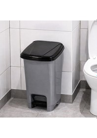 Resim Porsima 086 Pedallı Metalize Banyo Mutfak Çöp Kovası Siyah Kapaklı Slim Pedallı Çöp Kovası 8 Litre Siyah 