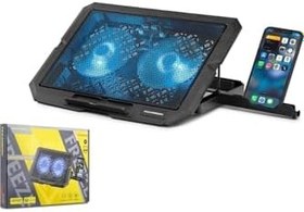 Resim gaman Yeni Nesil FREEZE 2 Fanlı Notebook Soğutucu Led Işıklı Gaming Standlı Laptop Soğutucu + Tel Tutucu Siyah 