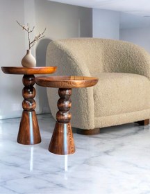 Resim AYLESA Doğal Ahşap 2’li Set Mantar Yan Sehpa Modern Ceviz Renk Fiskos Zigon Çiçeklik 