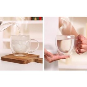 Resim Çift Duvarlı Cam Kahve Fincanı 250ml 2 Li Set Dayanıklı, Mikrodalga Ve Bulaşık Makinesi Uyumlu, & Soğuk İçecekler İçin 