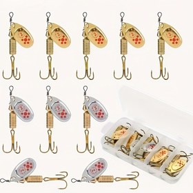 Resim 10 Adet 6,3 cm 7 g Metal Spinner Kaşık Balık Yemi - 3 Üçlü Kancalı, Dönen Crankbait & Canlı Karışık Renkler ile Levrek, Alabalık ve Turna için Dayanıklı Metalik Kaplama, Yüksek Kaliteli Olta Yemleri 