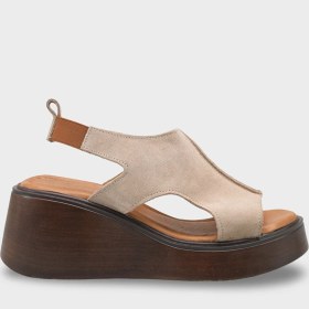 Resim Capone Outfitters Brena Hakiki Süet Çapraz Bantlı Dolgu Topuk Kadın Sandalet 