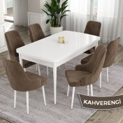 Resim Canisa Concept Eta Serisi 80 x 132 cm Açılabilir Mdf Mutfak Masa Takımı Beyaz Masa 6 Sandalye 