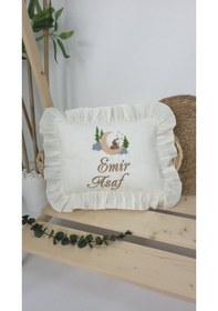 Resim Gros Shop Müslin Yeni Doğan 4katlı Organik %100pamuk Kişiye Özgü Nakışlı Hastane Çıkış Seti Kurt Model-1 Ekru-4 