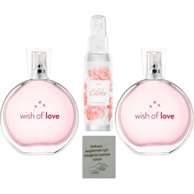 Resim Avon Wish Of Love Edt 50 ml Kadın Parfümü 2 adet + celebre vücut spreyi + koku kartı 