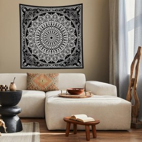 Resim Black Bohemian Mandala Duvar Örtüsü - 90 cm x 90 cm 