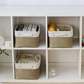 Resim TheWarmHome Düzenleme için Saklama Sepeti - 35,5 x 25,4 x 17,78 cm Orta 3'lü Paket Kolları Raflar için Katlanabilir Saklama Kutusu, Organizatör Küpleri için Canves Saklama Kutusu Bez Hediye Oyuncak 