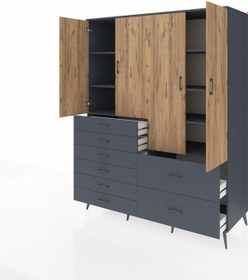 Resim Kronos Gardrop 7 Raflı 8 Çekmeceli 4 Kapaklı 176x59x221 Antrasit-çam/antrasit Çam/antrasit 