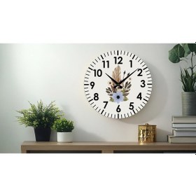 Resim Çiçek Desenli Dekoratif Türkçe Rakamlı Uv Baskılı Duvar Saati Sessiz Akar Mekanizma Metal Akrep Beyaz 