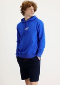 Resim Saks Mavi Kapüşonlu Nakışlı Pamuklu Sweatshirt Kigili
