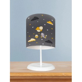 Resim Bebek ve Çocuk Odası Sarı Bulutlu ve Bisikletli Fil Desenli Abajur 