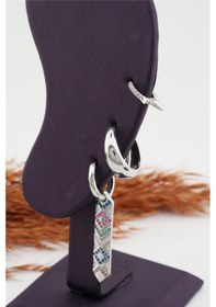 Resim Kadın Altın Kaplama Kararmaz Vintage 3'Lü Zirkon Set Küpe Gümüş-M Altın 