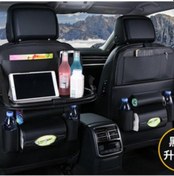 Resim Siyah Çok Cep Araba Koltuğu Arka Asılı Organizatör Çantası Evrensel Oto Pu Deri Depolama Tutucu Çanta Katlanabilir Raf 
