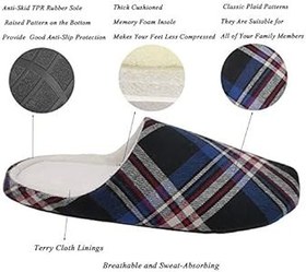 Resim ofoot Erkek Pamuk Bulanık Bellek Köpüğü Terlik, Ekose Ekose Kaymaz Kauçuk Tabanlı Ev Ayakkabıları Üzerinde Kayma 