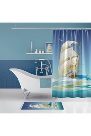 Resim Zethome Ship Banyo Paspas Ve Tek Kanat Duş Perdesi 1x180x200 Set 