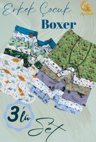 Resim AYMELEK Erkek Çocuk (3`lü Paket) Soft Yıkama Pamuklu Renkli Baskılı Boxer 