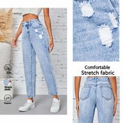 Resim Kadınlar İçin Yüksek Bel Distressed Kot Pantolon - Kiki Angel Şeffaf Olmayan Esnek Mavi Yıkanmış Denim, Makinede Yıkanabilir Düz Paça Günlük ve Resmi Kıyafetler için Pantolonlar, Tüm Mevsimler İçin Rahat Kesim, Kaliteli Dikim, Trend Streetwear, Casual Giyim Tutkunları 