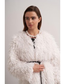 Resim Kıvırcık Kuşaklı Peluş Kap - Beyaz / 2 