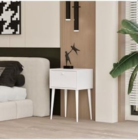 Resim enwood CANOPUS MDF BEYAZ AHŞAP AYAKLI TEK KAPAKLI KOMODİN BEYAZ 