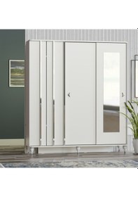 Resim Vilza Sürgü Kapaklı Aynalı Portmanto Vestiyer Beyaz - Gümüş 