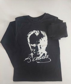 Resim Modavals 23 Nisan 19 Mayıs 29 Ekim 10 Kasım Okul Gösteri Unısex Çocuk Atatürk & İmza Baskılı Uzun Kol Badi - Siyah 