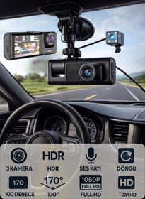 Resim CROW'S TECH 1080P Dash Cam Full Hd Araç içi Kamera Ön Arka ve İç Kayıt 3 Kamera Gece Görüşlü Geniş Açı 