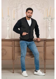 Resim Woolen World Regular Fit V Yaka Ön Cepli Desenli Triko Hırka Lacivert 