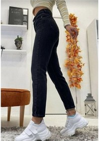 Resim Siyah Mom Jean Yüksek Bel Likralı Kot Pantolon 