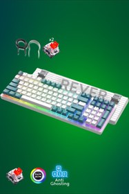 Resim Rever Mekanik Oyuncu Klavyesi Red Switch Retro Dizayn 9 Işık Animasyonlu Rainbow Led Işıklı Gaming Klavye 