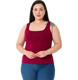 Resim Büyük Beden Askılı Yarım Astarlı Viskon Bordo Body-bordo Bordo 