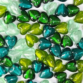 Resim 15 Adet Kalp Şeklinde Cam Boncuk, Yeşil Seri, El Yapımı DIY Takı Yapımı, Aksesuarlar, Giyim Dekorasyonu, Bileklik, Kolye 