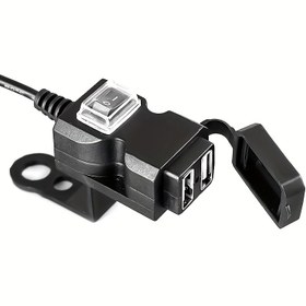 Resim 1 adet Motosiklet Gidon Çift USB Şarj Cihazı, 12V-24V Güç Adaptörü Anahtarlı, iPhone, Samsung, Huawei için Çoklu Cihaz Tutucu - Kelepçe ve Ayna Braketi ile Kolay Kurulum 