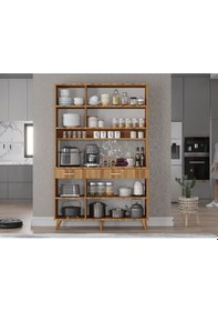 Resim Maya Kahve Köşesi Çok Amaçlı Dolap Kiler Mutfak Dolabı Ceviz 105cm Ceviz 