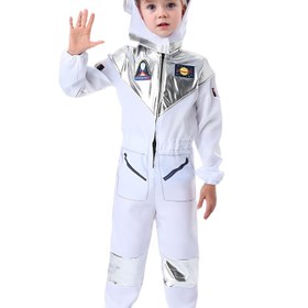 Resim Sevimli Genç Astronot Kıyafeti, Fermuar ve Cep Detaylı Baskılı Uzay Kıyafeti Kıyafeti Seti, Gençlerin Parti Performansı Doğum Günü Hediyesi İçin Uygun 