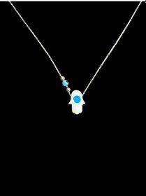 Resim 925 Ayar İthal Gümüş Sedef Fatma Ana Eli Nazar Boncuğu Model Kolye Şık Ve Bereket Anlamlı Tasarım Gümüş 