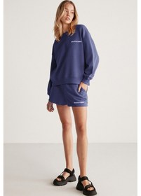 Resim Grimelange JENNIFER Kadın Yumuşacık Nakış Detaylı Organik Pamuk Oversize Lacivert Sweatshirt 