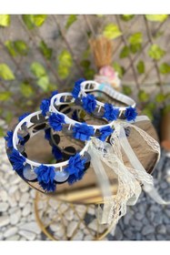 Resim GÜRLEK TEKSTİL Gece Mavisi Gelin Nedime Kına Gecesi Tefi, Üç Boyut Lazer Çiçek Ve Kurdele Detaylı Tef 10 Adet 