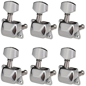 Resim Yarı Kapalı Elektro Gitar Tel Düğmesi Tel Hizalama Düğmesi Üst Kıvırıcı Küçük Kare Sap Gümüş 6 Sağ 