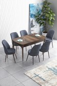 Resim Canisa Han Serisi 70x114 Açılabilir Mdf Mutfak Masası Takımı Barok Desen Masa 6 Füme Sandalye 