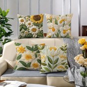 Resim 4 adet Dekoratif Yastık Kılıfı - Canlı Ayçiçeği Çiçek Deseni, 45.01x45.01 cm Kare, Kanepa Yatak Odası Araba Dekoru için Fermuarlı Makinede Yıkanabilir, Çağdaş Ev Aksesuarları (İçlik Dahil Değildir) 