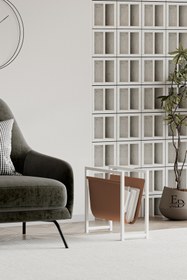 Resim ED Efelez Design Gazetelik , Dergilik , Coral Koltuk Yanı Düzenleyici , Beyaz Metal - Taba Deri 
