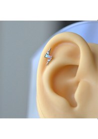 Resim Gümüş Renk Cerrahi Çelik Şimşek Modelli Piercing Helix Lob Kıkırd Renkli 