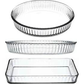 Resim Paşabahçe Borcam 3 Parça Set Cam Malzeme ile Yuvarlak ve Dikdörtgen Tasarım 