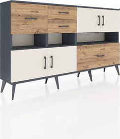 Resim Arges Konsol 5 Raflı 4 Çekmeceli 4 Kapaklı 176x30x99 Antrasit-aytaşı/çam Aytası/atlas Çam - Antrasıt 