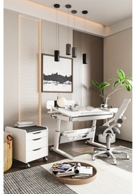 Resim Creo Mobili Yükseklik Ve Eğim Ayarlı, Sirius Delüx Bilgisayar Ve Çalışma Masası Takımı, Beyaz/gri Gri 