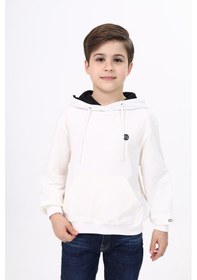 Resim Toontoy Kids Toontoy Erkek Çocuk Relax Fit Kapüşonlu Cepli Hafif Düşük Omuz Baskılı Sweatshirt - 2 İplik Ekru 