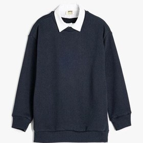 Resim Koton Erkek Çocuk Sweatshirt Dik Yaka Yarım Fermuarlı Kolej İşlemeli Ekru 
